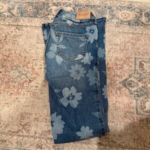 Abercrombie Girls 9/10 Long Flare Floral Blue Jeans